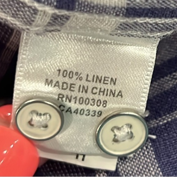 Peter Millar blue & white plaid linen long sleeve button down shirt size XXL - Picture 7 of 7